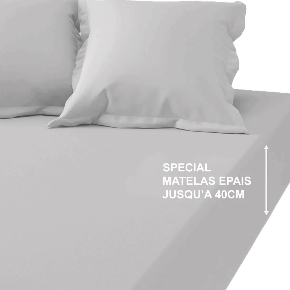Drap-housse grand bonnet XL polycoton TERTIO® - Gris Perle