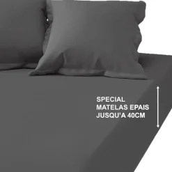 Drap-housse grand bonnet XL Coton TERTIO® - Trio Gris Moyen