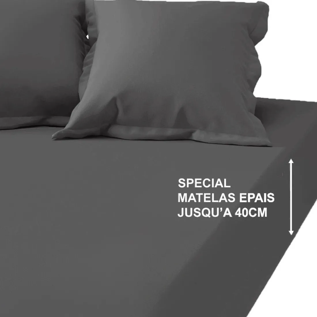 Drap-housse grand bonnet XL Coton TERTIO® - Trio Gris Moyen