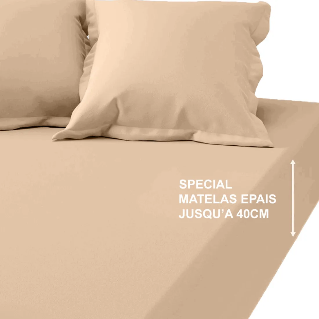 Drap-housse grand bonnet XL Coton TERTIO® -beige rosé