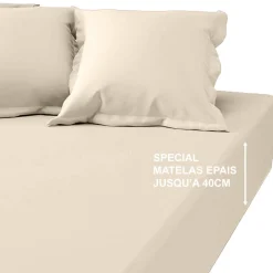 Drap-housse grand bonnet XL Coton TERTIO® -Beige Ficelle