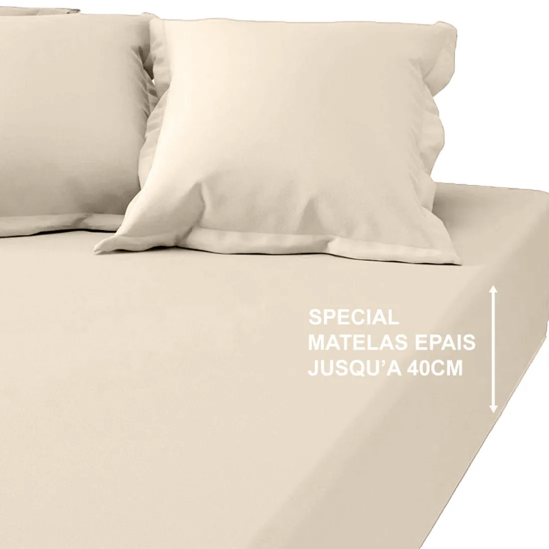 Drap-housse grand bonnet XL Coton TERTIO® -Beige Ficelle