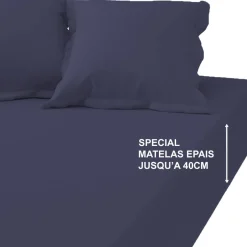 Drap-housse grand bonnet XL Coton TERTIO® - Bleu Indigo