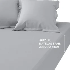 Drap-housse grand bonnet XL percale de coton TERTIO® - Gris Perle