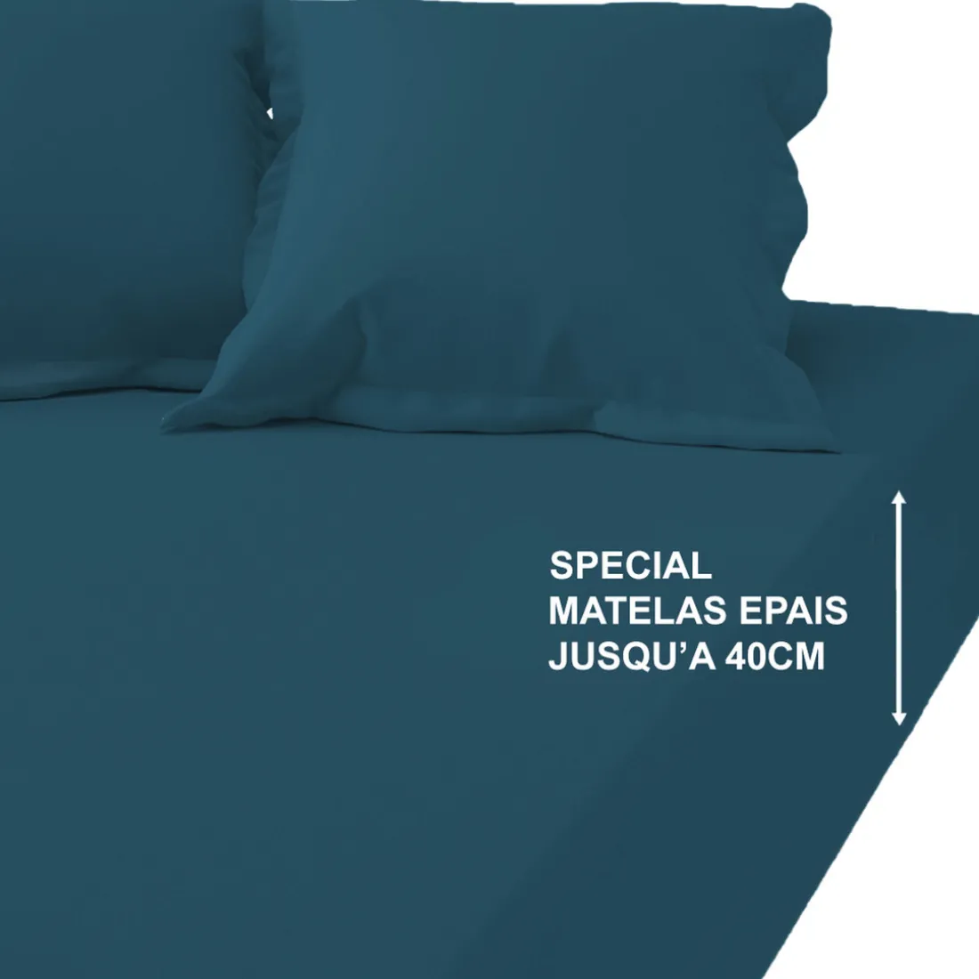 Drap-housse grand bonnet XL polycoton TERTIO® - Bleu Canard