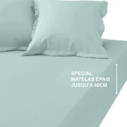 Drap-housse grand bonnet XL Coton TERTIO® - Bleu Glacier