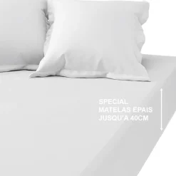 Drap-housse grand bonnet XL percale de coton TERTIO® - Blanc