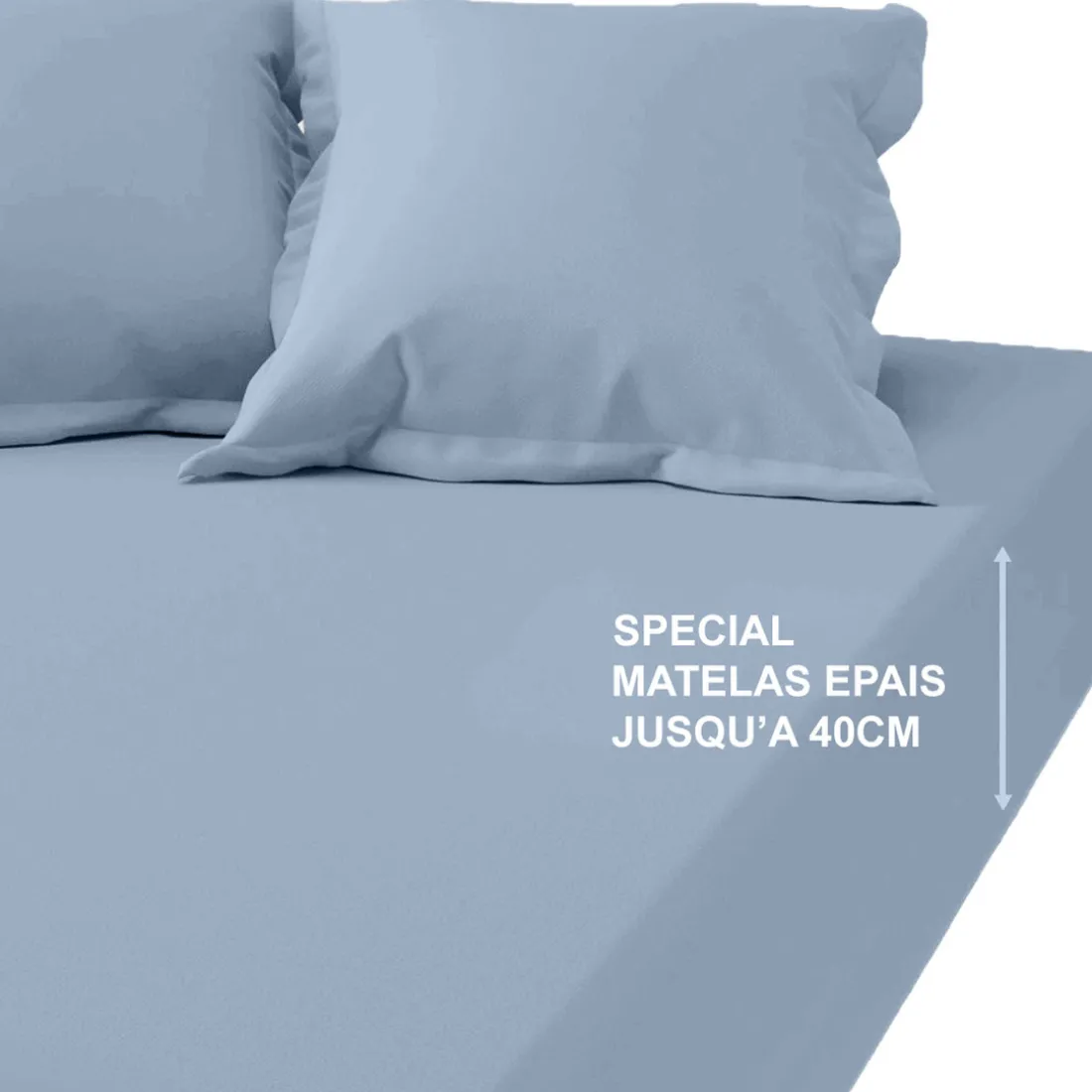 Drap-housse grand bonnet XL percale de coton TERTIO® - Bleu Ciel
