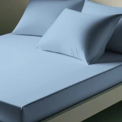 Drap-housse percale de coton TERTIO® - Bleu ciel