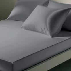 Drap-housse satin de coton uni TERTIO® - Gris perle
