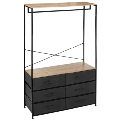 Dressing penderie en bois 6 tiroirs et portant en acier