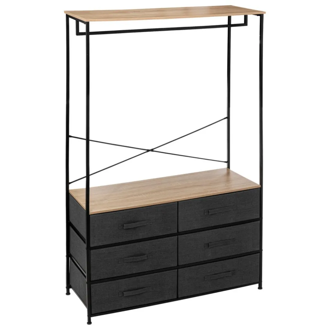 Dressing penderie en bois 6 tiroirs et portant en acier