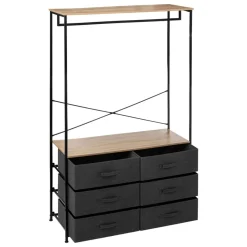 Dressing penderie en bois 6 tiroirs et portant en acier
