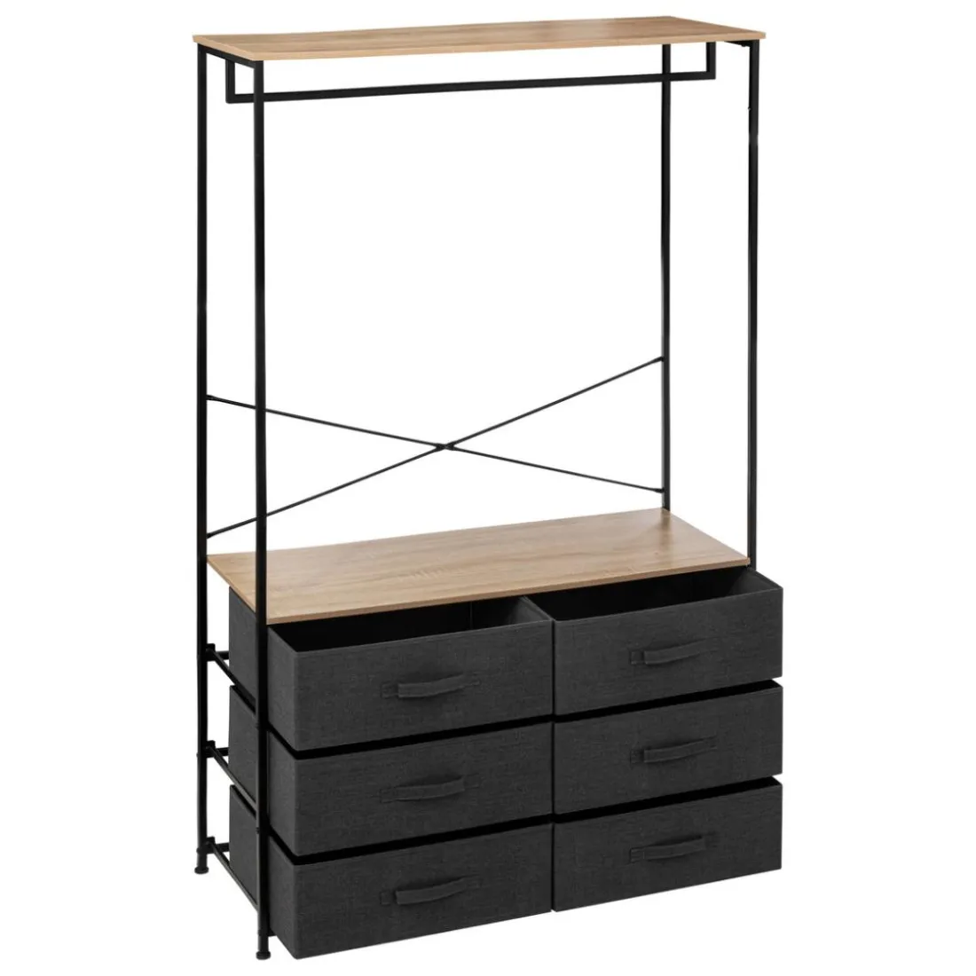 Dressing penderie en bois 6 tiroirs et portant en acier