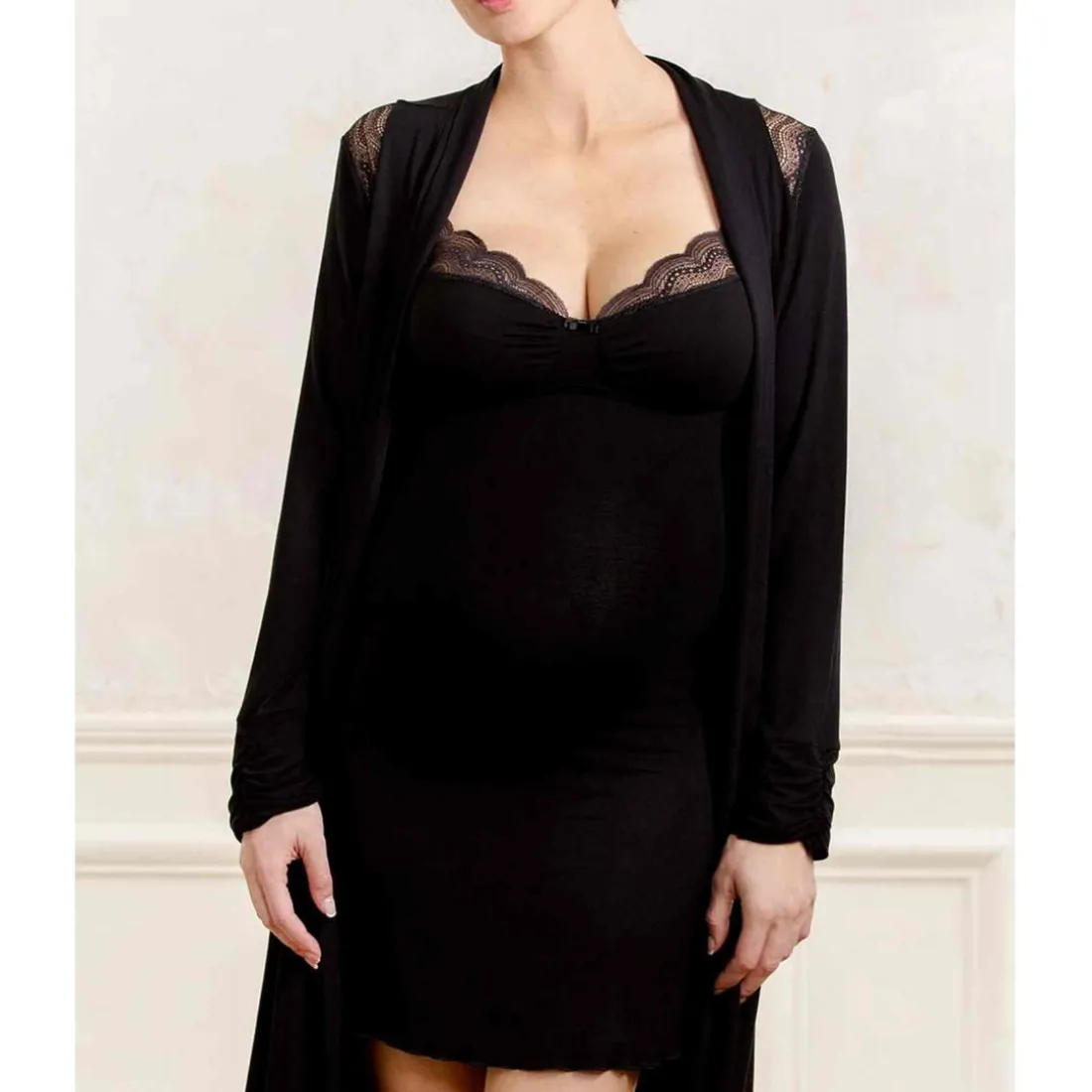 Déshabillé maternité noir Cache Coeur Lingerie en viscose