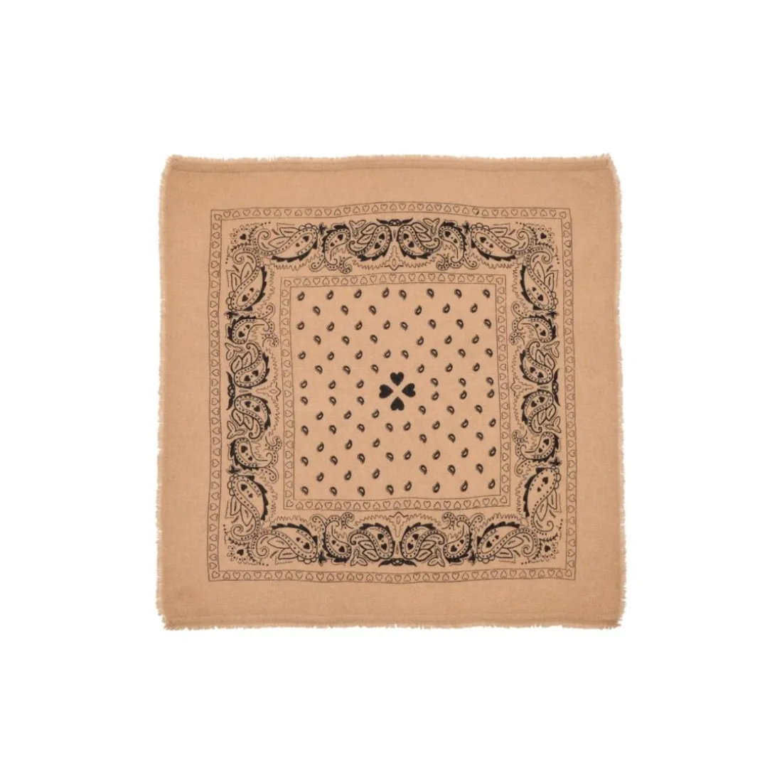 Echarpe bandana unisexe ARIZONA/BEIGE PRINT BLACK en cachemire beige dessin noir