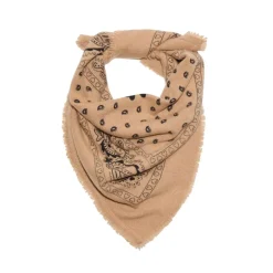 Echarpe bandana unisexe ARIZONA/BEIGE PRINT BLACK en cachemire beige dessin noir