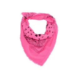 Echarpe bandana unisexe ARIZONA/FLUO PINK PRINT BLACK en cachemire rose fluo dessin noir