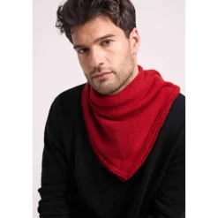 Echarpe carree franges unisexe IRMA en cachemire bordeau bordeaux