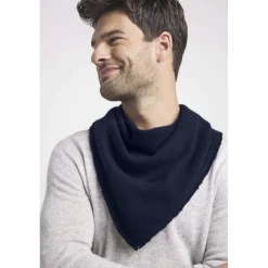 Echarpe carree franges unisexe IRMA en cachemire bleu marine