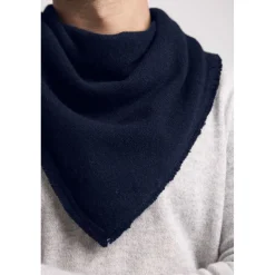 Echarpe carree franges unisexe IRMA en cachemire bleu marine