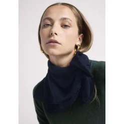 Echarpe carree franges unisexe IRMA en cachemire bleu marine