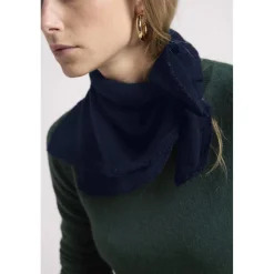 Echarpe carree franges unisexe IRMA en cachemire bleu marine