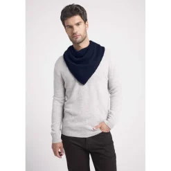 Echarpe carree franges unisexe IRMA en cachemire bleu marine