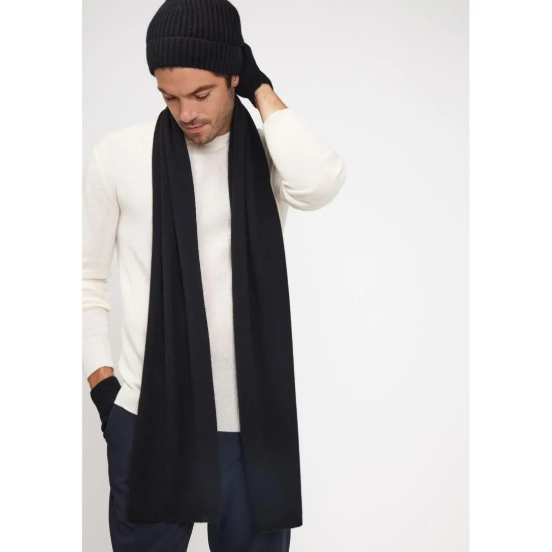Echarpe etole unisexe en cachemire noir