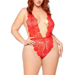 Ensemble 3 pièces - Body, robe dentelle et ceinture en satin - Rouge Leg Avenue