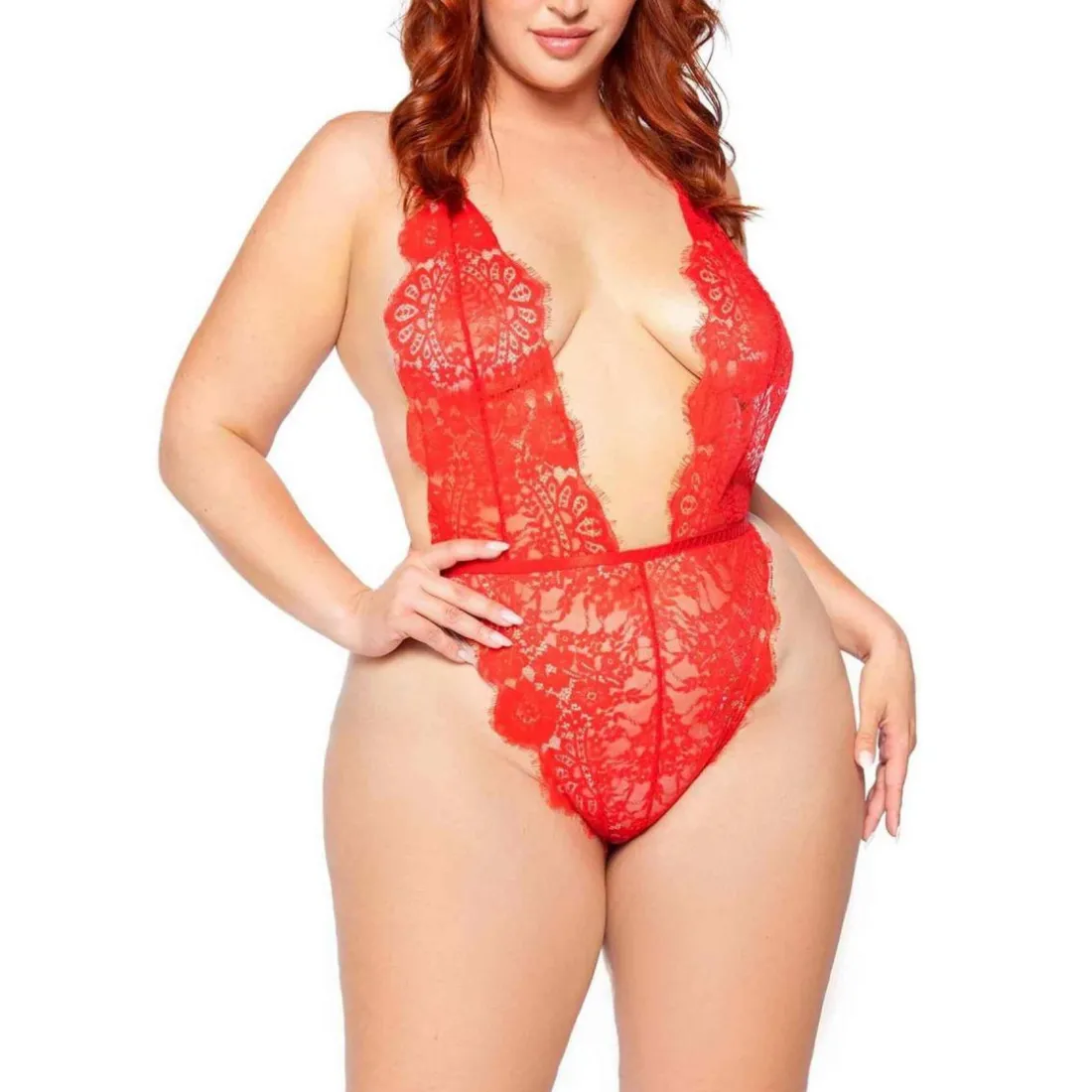 Ensemble 3 pièces - Body, robe dentelle et ceinture en satin - Rouge Leg Avenue
