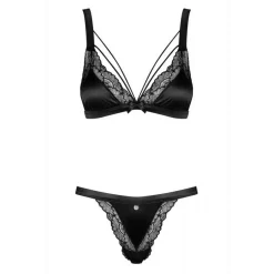 Ensemble 2 pièces - Soutien-gorge plongeant et string - Noir Obsessive