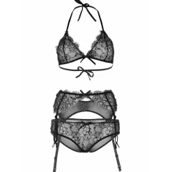 Ensemble 3 pièces bralette, slip et porte-jaretelles Leg Avenue noir