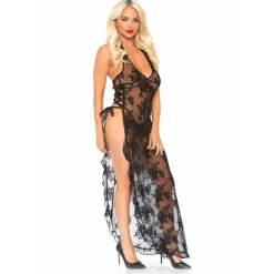 Ensemble 2 pièces robe longue et string Leg Avenue noir