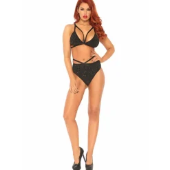 Ensemble 2 pièces soutien-gorge à lanières et slip brésilien Leg Avenue noir