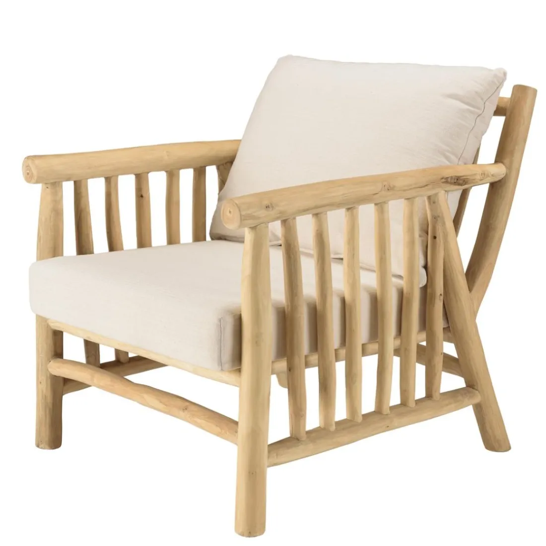 Ensemble canapé 2 places 2 fauteuils et une 1 table basse BORNEO en teck WILL Blanc