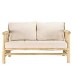 Ensemble canapé 2 places 2 fauteuils et une 1 table basse BORNEO en teck WILL Blanc