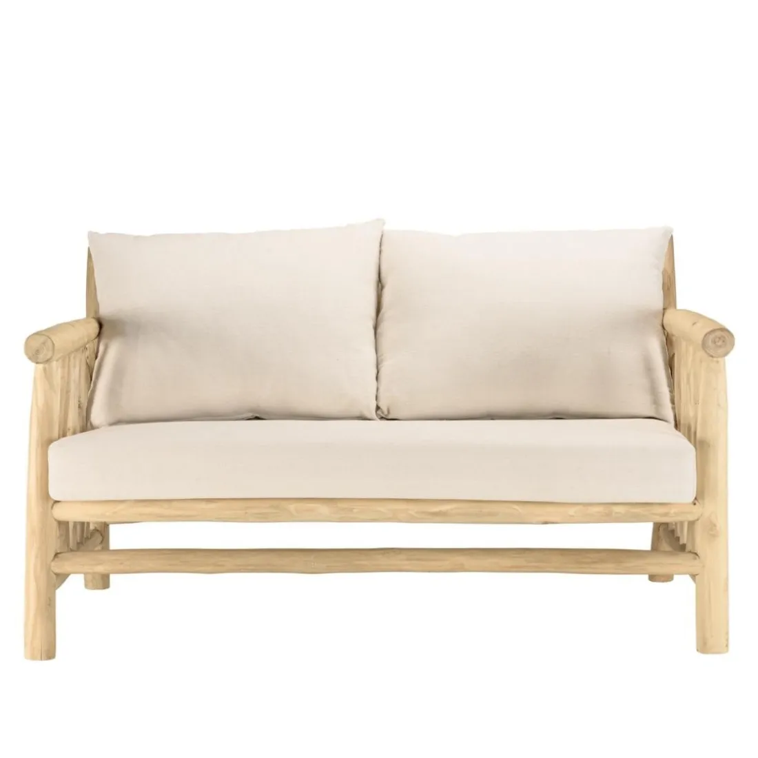 Ensemble canapé 2 places 2 fauteuils et une 1 table basse BORNEO en teck WILL Blanc