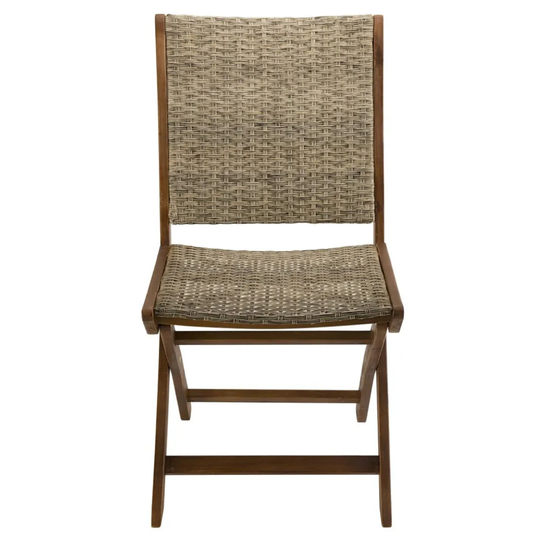 Ensemble de 2 chaises de jardin pliantes en bois Acacia et rotin synthétique