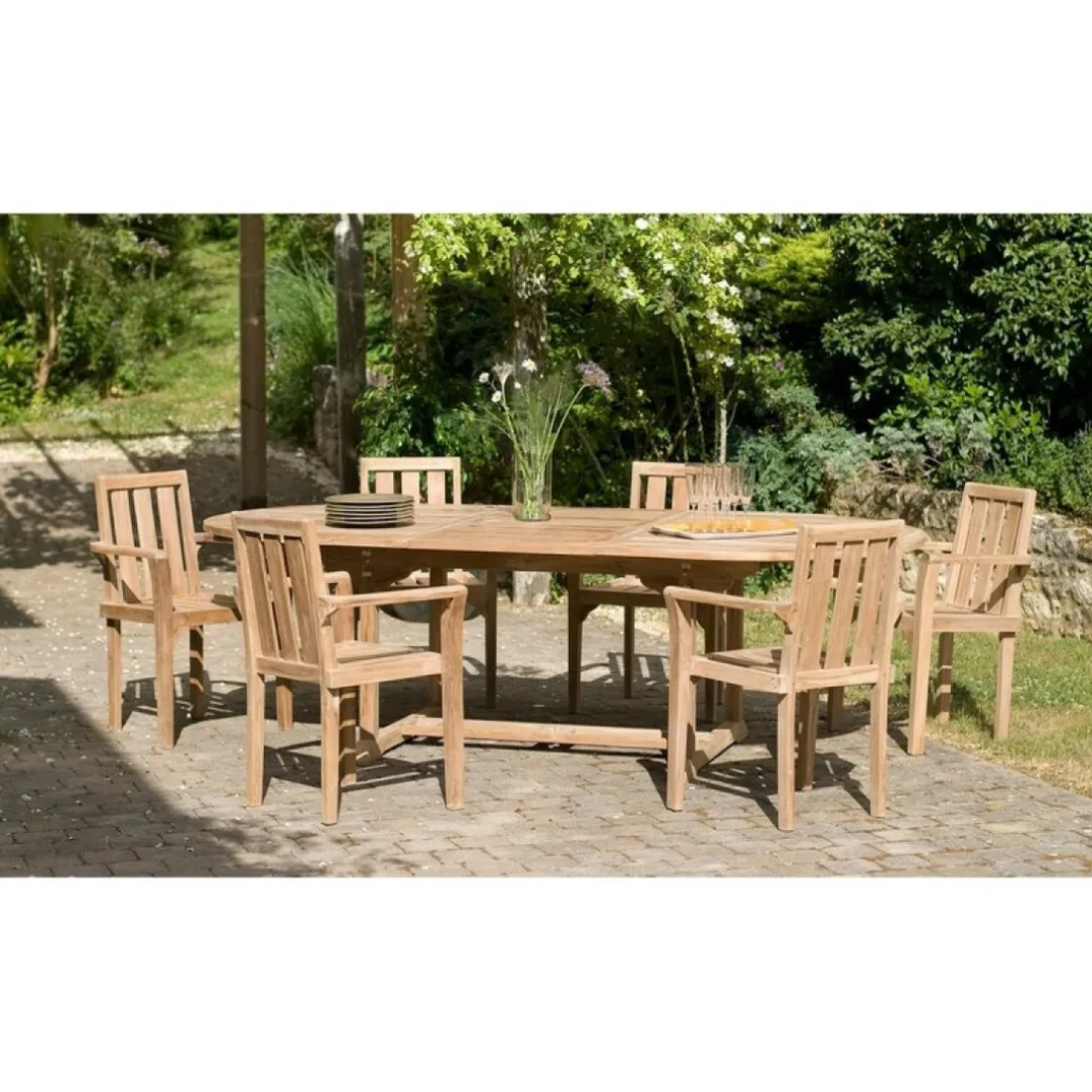 Ensemble de 2 fauteuils de jardin empilables en bois Teck
