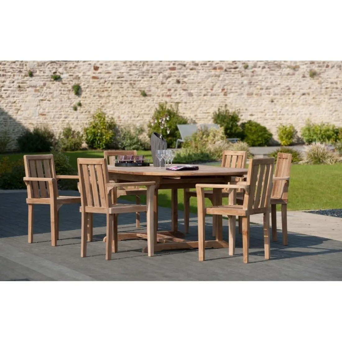 Ensemble de 2 fauteuils de jardin empilables en bois Teck