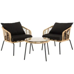 Ensemble de 2 fauteuils rotin synthétique et table basse ronde MALO