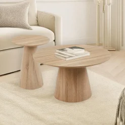 Ensemble de 2 tables basses rondes Callie Chêne clair