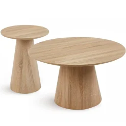 Ensemble de 2 tables basses rondes Callie Chêne clair