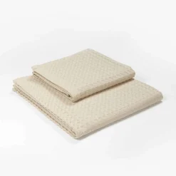 Ensemble Drap De Bain Et Serviette Invité COCON Lin 100% Coton Beige
