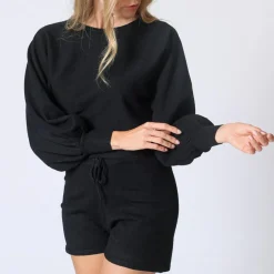 Ensemble homewear short et pull court - Noir en viscose