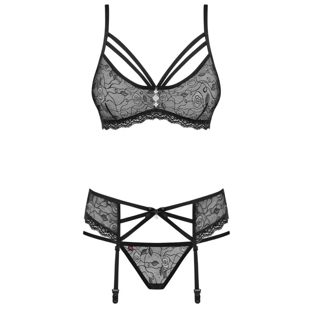 Ensemble lingerie 3 pièces S/M - Noir Obsessive