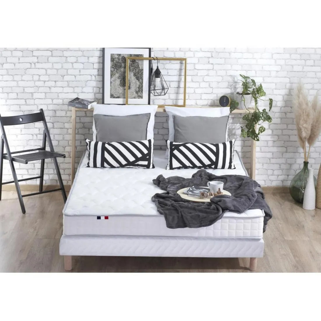 Ensemble Matelas 100% latex 3 zones NUDE et Sommier Blanc