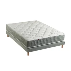 Ensemble Matelas Ressort 7 Zones Face Hiver/Eté HYGO + Sommier Vert Céladon LEO Fabriqué En France