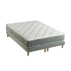 Ensemble Matelas Ressort 7 Zones Face Hiver/Eté HYGO + Sommier Vert Céladon LEO Fabriqué En France